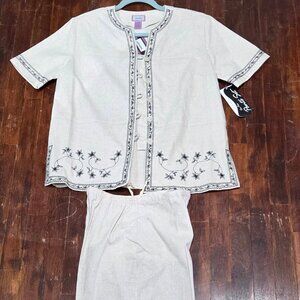 Premier International Top & Bottom Pants Suit Linen Blend